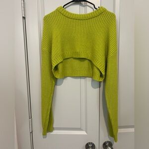 Lime Green Chartreuse Knit Cropped Sweater